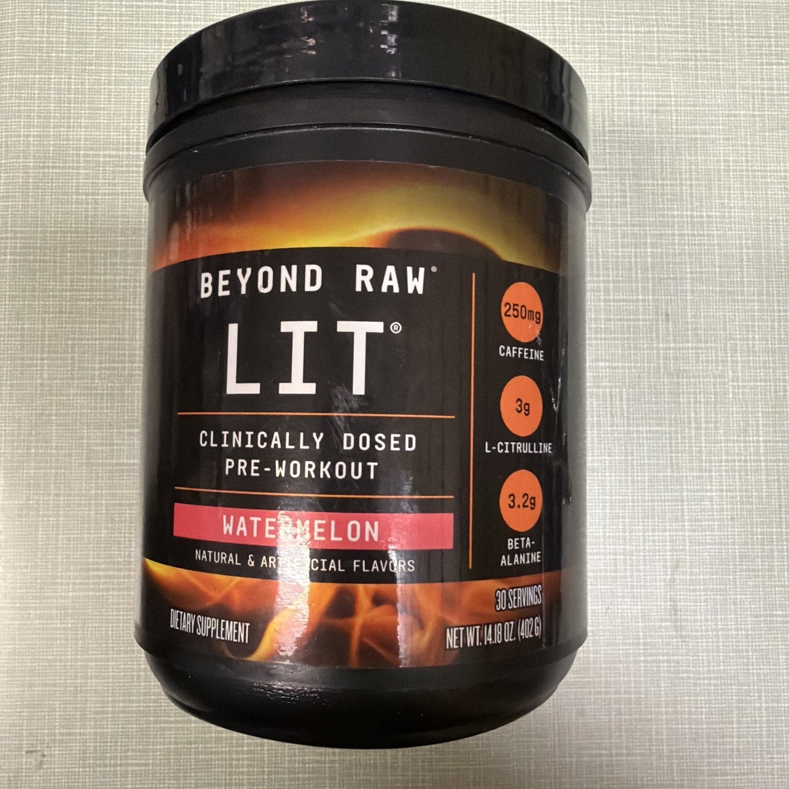 Beyond Raw Lit 250mg Caffeine Watermelon Flavor Pre-Workout Natural 402g NEW