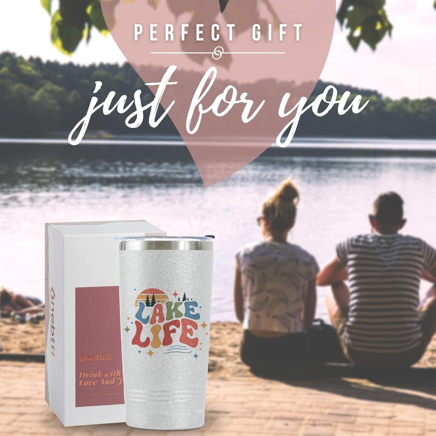Lake House Gifts, Lake Life Gifts for Women/Men, 20Oz Insulated Tumbler, Perfect for Boat Owner/Lake Lovers - Lake Life (Giltter Silver)